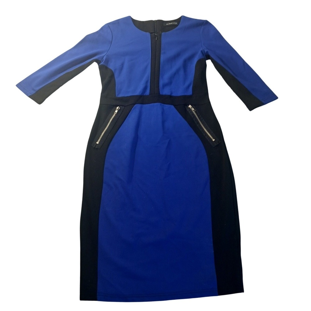 Homeyee Colorblock Sheath Dress Blue Black Zipper Detail NWT L Power‎ Dressing